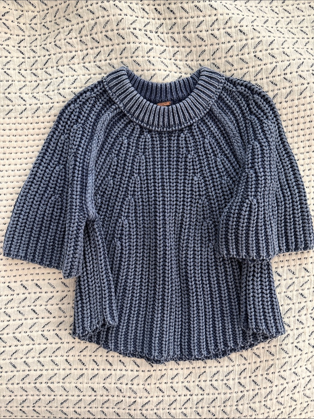 Free People Chunky Knit Short-Sleeve Sweater in Slate Blue